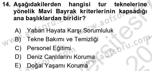 Deniz Turizmi İşletmeciliği Dersi 2023 - 2024 Yılı Yaz Okulu Sınav Soruları 14. Soru