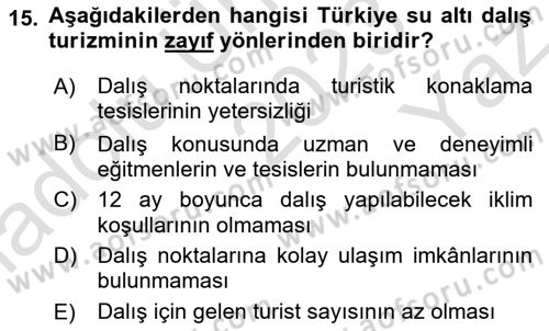 Deniz Turizmi İşletmeciliği Dersi 2023 - 2024 Yılı Yaz Okulu Sınav Soruları 15. Soru