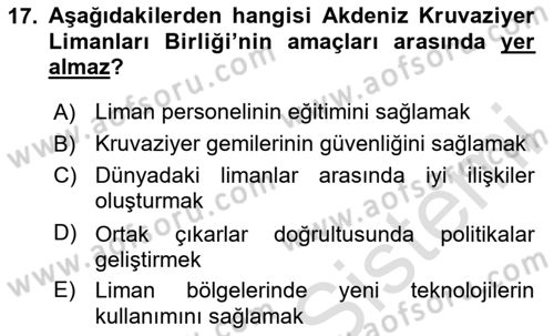Deniz Turizmi İşletmeciliği Dersi 2023 - 2024 Yılı Yaz Okulu Sınav Soruları 17. Soru