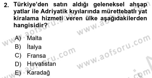 Deniz Turizmi İşletmeciliği Dersi 2023 - 2024 Yılı Yaz Okulu Sınav Soruları 2. Soru