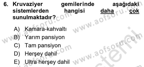 Deniz Turizmi İşletmeciliği Dersi 2023 - 2024 Yılı Yaz Okulu Sınav Soruları 6. Soru