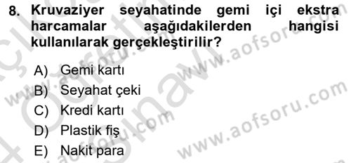 Deniz Turizmi İşletmeciliği Dersi 2023 - 2024 Yılı Yaz Okulu Sınav Soruları 8. Soru