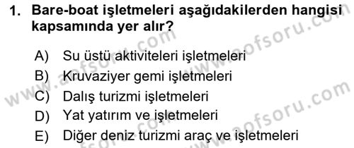 Deniz Turizmi İşletmeciliği Dersi 2024 - 2025 Yılı (Vize) Ara Sınav Soruları 1. Soru
