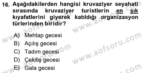 Deniz Turizmi İşletmeciliği Dersi 2024 - 2025 Yılı (Vize) Ara Sınav Soruları 16. Soru