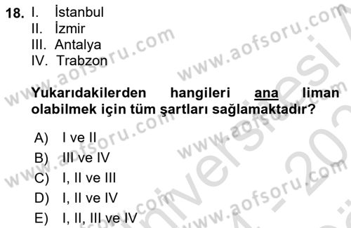 Deniz Turizmi İşletmeciliği Dersi 2024 - 2025 Yılı (Vize) Ara Sınav Soruları 18. Soru