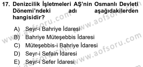 Deniz Turizmi İşletmeciliği Dersi 2024 - 2025 Yılı (Final) Dönem Sonu Sınav Soruları 17. Soru