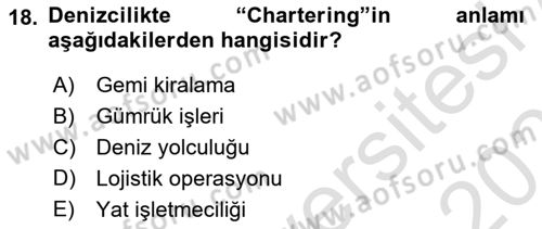 Deniz Turizmi İşletmeciliği Dersi 2024 - 2025 Yılı (Final) Dönem Sonu Sınav Soruları 18. Soru