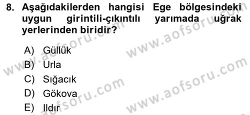 Deniz Turizmi İşletmeciliği Dersi 2024 - 2025 Yılı (Final) Dönem Sonu Sınav Soruları 8. Soru