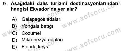 Deniz Turizmi İşletmeciliği Dersi 2024 - 2025 Yılı (Final) Dönem Sonu Sınav Soruları 9. Soru