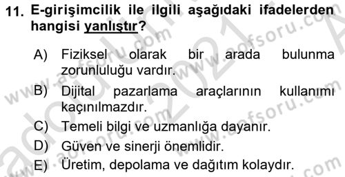 Turizmde Güncel Yaklaşımlar Dersi Ara Sınavı Deneme Sınav Soruları 11. Soru