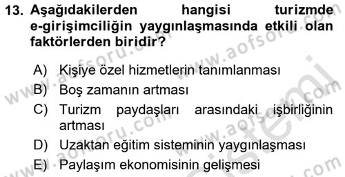 Turizmde Güncel Yaklaşımlar Dersi Ara Sınavı Deneme Sınav Soruları 13. Soru