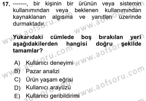 Turizmde Güncel Yaklaşımlar Dersi Ara Sınavı Deneme Sınav Soruları 17. Soru