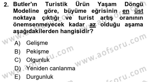 Turizmde Güncel Yaklaşımlar Dersi Ara Sınavı Deneme Sınav Soruları 2. Soru