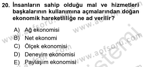 Turizmde Güncel Yaklaşımlar Dersi Ara Sınavı Deneme Sınav Soruları 20. Soru