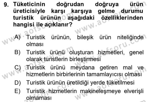 Turizmde Güncel Yaklaşımlar Dersi Ara Sınavı Deneme Sınav Soruları 9. Soru