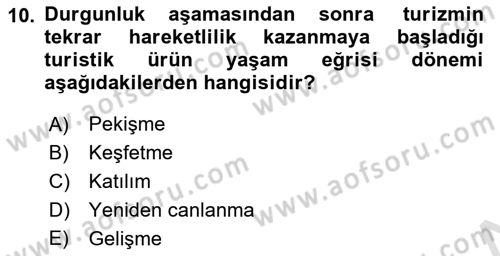 Turizmde Güncel Yaklaşımlar Dersi 2022 - 2023 Yılı (Vize) Ara Sınavı 10. Soru