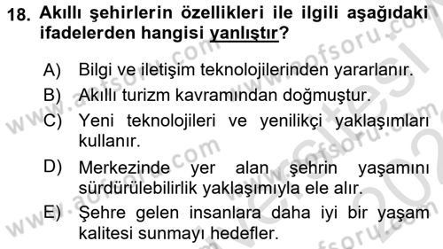 Turizmde Güncel Yaklaşımlar Dersi Ara Sınavı Deneme Sınav Soruları 18. Soru