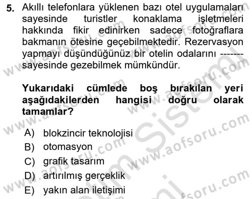 Turizmde Güncel Yaklaşımlar Dersi Ara Sınavı Deneme Sınav Soruları 5. Soru