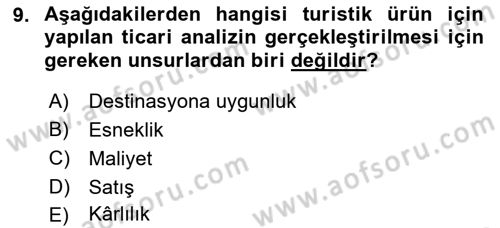 Turizmde Güncel Yaklaşımlar Dersi 2022 - 2023 Yılı (Vize) Ara Sınavı 9. Soru