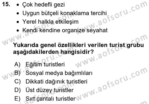 Turizmde Güncel Yaklaşımlar Dersi 2022 - 2023 Yılı Yaz Okulu Sınav Soruları 15. Soru