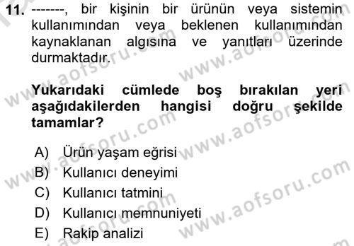 Turizmde Güncel Yaklaşımlar Dersi Ara Sınavı Deneme Sınav Soruları 11. Soru