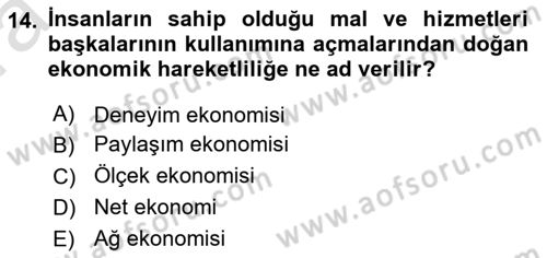Turizmde Güncel Yaklaşımlar Dersi Ara Sınavı Deneme Sınav Soruları 14. Soru