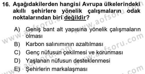 Turizmde Güncel Yaklaşımlar Dersi Ara Sınavı Deneme Sınav Soruları 16. Soru