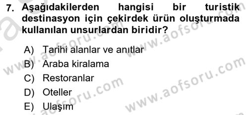 Turizmde Güncel Yaklaşımlar Dersi Ara Sınavı Deneme Sınav Soruları 7. Soru