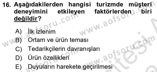 Turizmde Güncel Yaklaşımlar Dersi 2023 - 2024 Yılı (Final) Dönem Sonu Sınav Soruları 16. Soru
