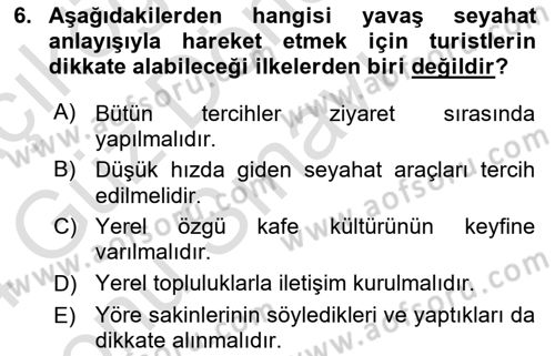 Turizmde Güncel Yaklaşımlar Dersi 2023 - 2024 Yılı (Final) Dönem Sonu Sınav Soruları 6. Soru