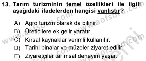Turizmde Güncel Yaklaşımlar Dersi 2023 - 2024 Yılı Yaz Okulu Sınav Soruları 13. Soru