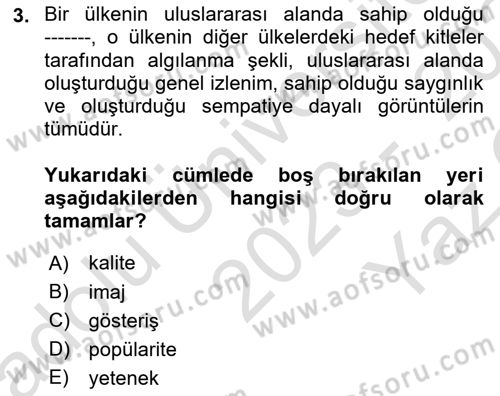 Turizmde Güncel Yaklaşımlar Dersi 2023 - 2024 Yılı Yaz Okulu Sınav Soruları 3. Soru