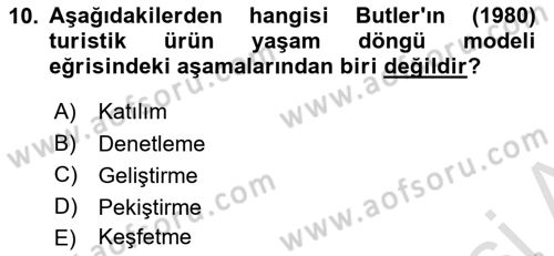 Turizmde Güncel Yaklaşımlar Dersi Ara Sınavı Deneme Sınav Soruları 10. Soru