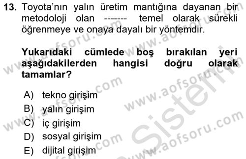 Turizmde Güncel Yaklaşımlar Dersi Ara Sınavı Deneme Sınav Soruları 13. Soru