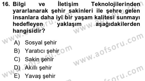 Turizmde Güncel Yaklaşımlar Dersi Ara Sınavı Deneme Sınav Soruları 16. Soru