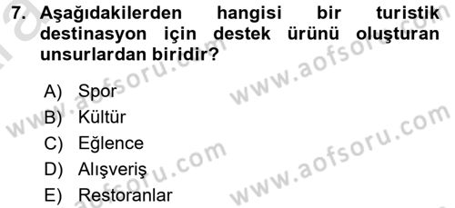 Turizmde Güncel Yaklaşımlar Dersi Ara Sınavı Deneme Sınav Soruları 7. Soru