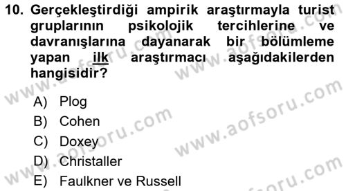 Toplum Temelli Turizm Dersi 2020 - 2021 Yılı Yaz Okulu Sınav Soruları 10. Soru