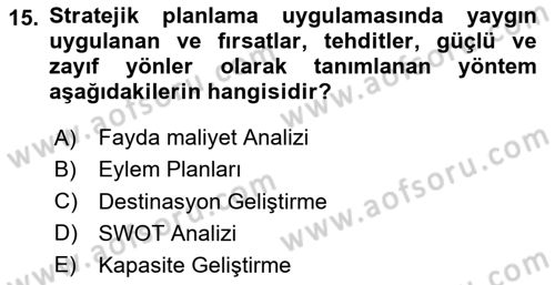 Toplum Temelli Turizm Dersi 2020 - 2021 Yılı Yaz Okulu Sınav Soruları 15. Soru