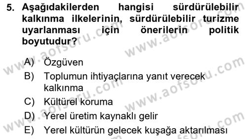 Toplum Temelli Turizm Dersi 2020 - 2021 Yılı Yaz Okulu Sınav Soruları 5. Soru