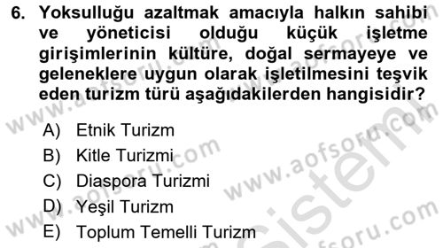 Toplum Temelli Turizm Dersi 2020 - 2021 Yılı Yaz Okulu Sınav Soruları 6. Soru