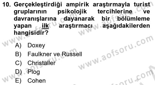 Toplum Temelli Turizm Dersi 2021 - 2022 Yılı (Vize) Ara Sınav Soruları 10. Soru