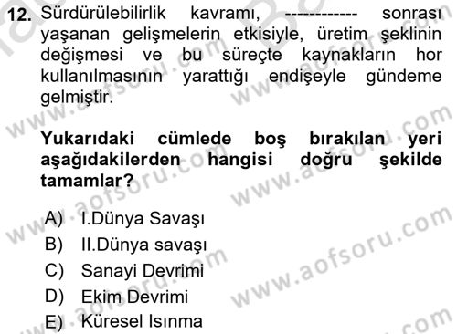 Toplum Temelli Turizm Dersi 2021 - 2022 Yılı (Vize) Ara Sınav Soruları 12. Soru