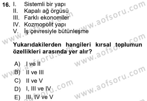 Toplum Temelli Turizm Dersi 2021 - 2022 Yılı (Final) Dönem Sonu Sınav Soruları 16. Soru