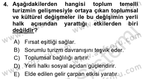 Toplum Temelli Turizm Dersi 2021 - 2022 Yılı (Final) Dönem Sonu Sınav Soruları 4. Soru