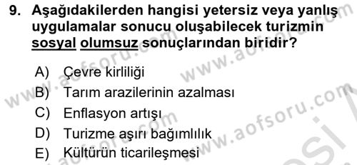Toplum Temelli Turizm Dersi 2021 - 2022 Yılı (Final) Dönem Sonu Sınav Soruları 9. Soru