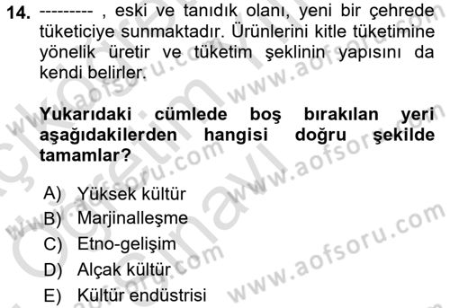 Toplum Temelli Turizm Dersi 2021 - 2022 Yılı Yaz Okulu Sınav Soruları 14. Soru