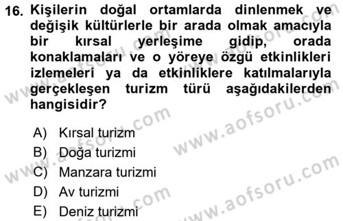 Toplum Temelli Turizm Dersi 2021 - 2022 Yılı Yaz Okulu Sınav Soruları 16. Soru