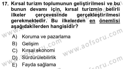 Toplum Temelli Turizm Dersi 2021 - 2022 Yılı Yaz Okulu Sınav Soruları 17. Soru