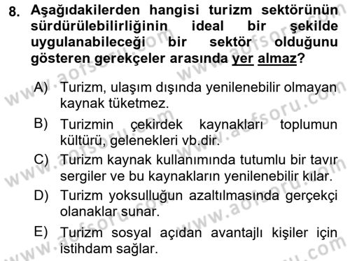 Toplum Temelli Turizm Dersi 2021 - 2022 Yılı Yaz Okulu Sınav Soruları 8. Soru