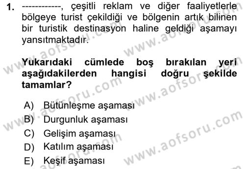 Toplum Temelli Turizm Dersi 2022 - 2023 Yılı Yaz Okulu Sınav Soruları 1. Soru